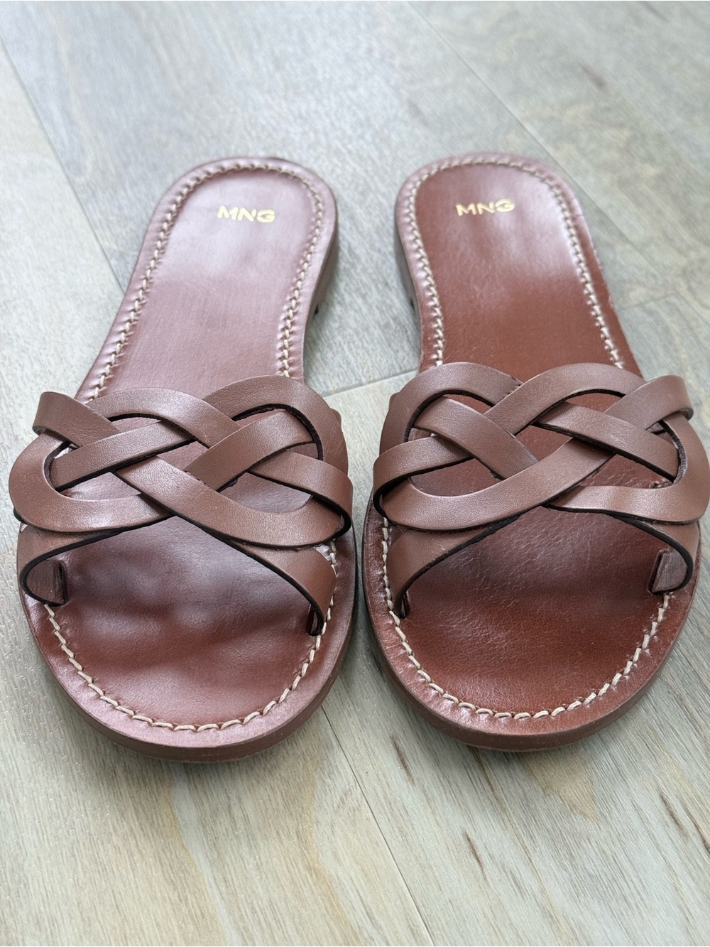Mango Brown Braided Slide Sandals